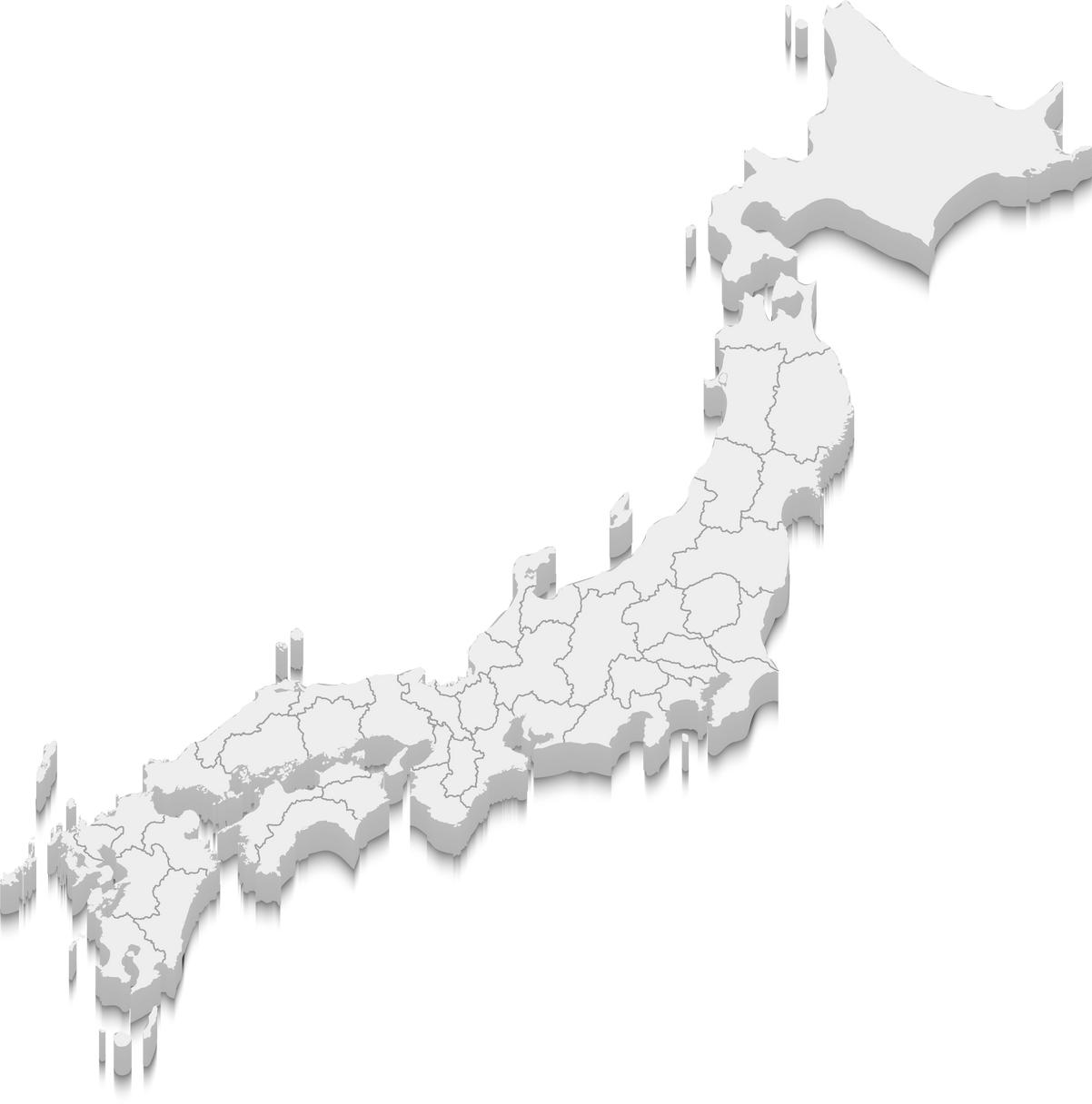 3d map of Japan with borders of regions