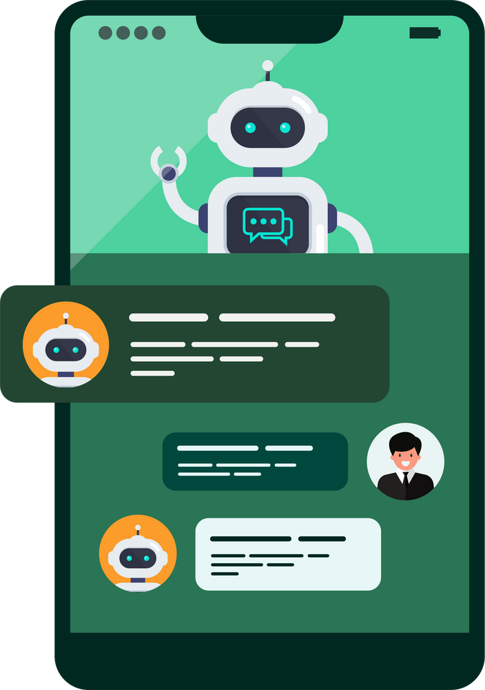 Smart Ai chat bot on smartphone screen