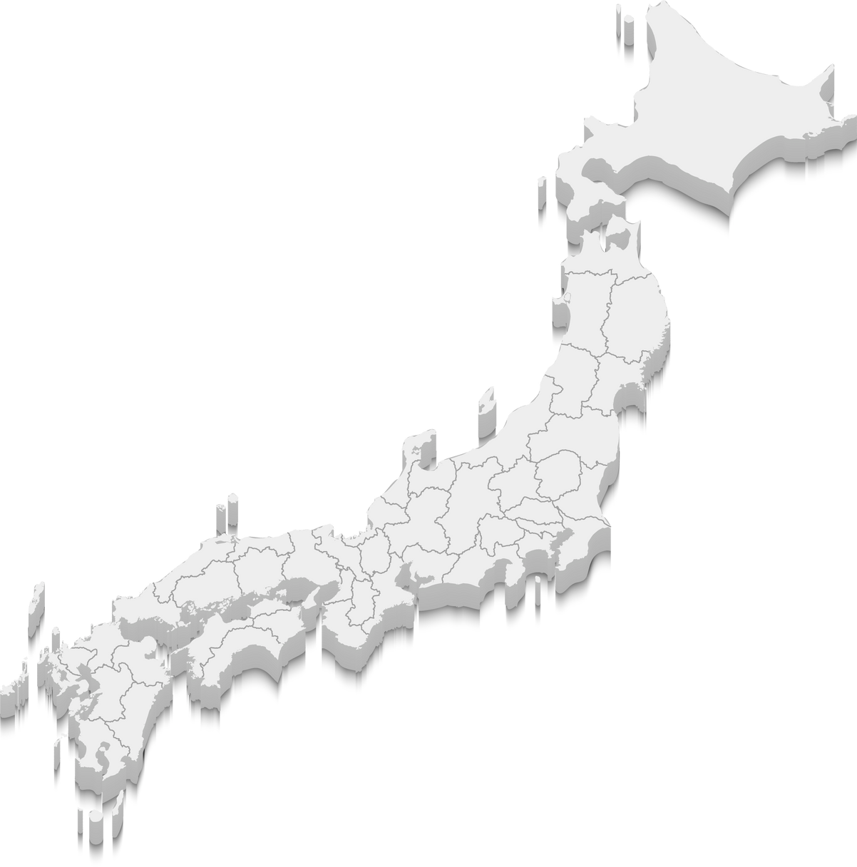 3d map of Japan with borders of regions